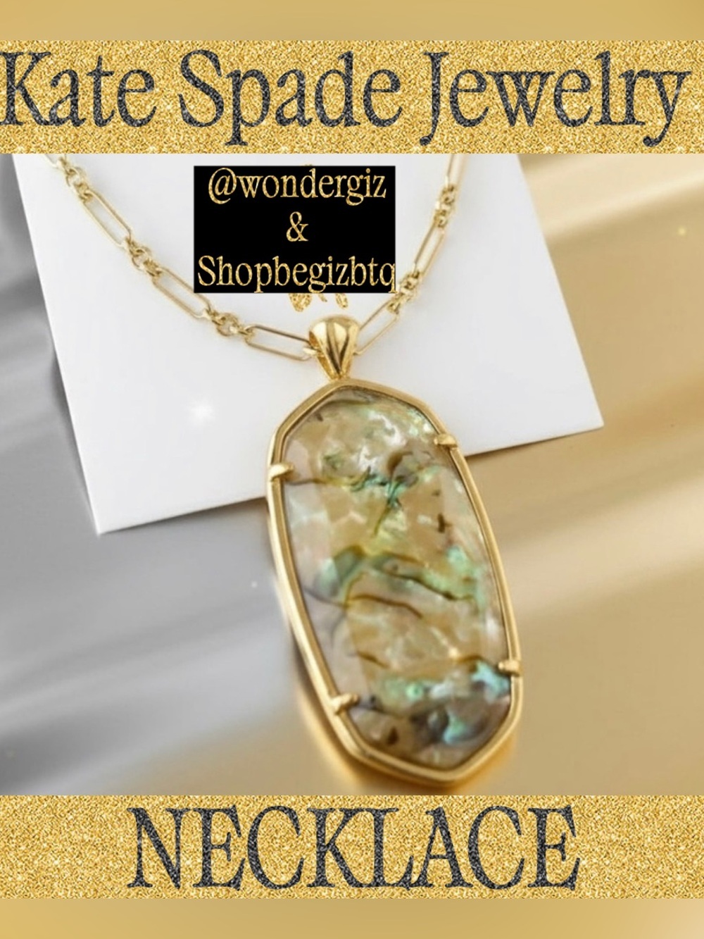 Authentic Kendra Scott Faceted Reid White Abalone Vintage Gold Long Necklace
